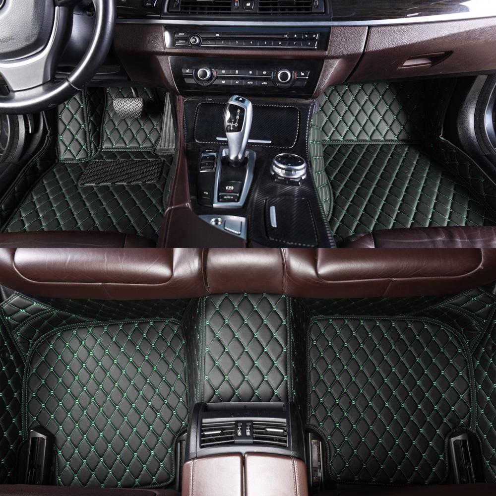 Black and Green Stitching Luxury Leather Diamonds Car Mats UK