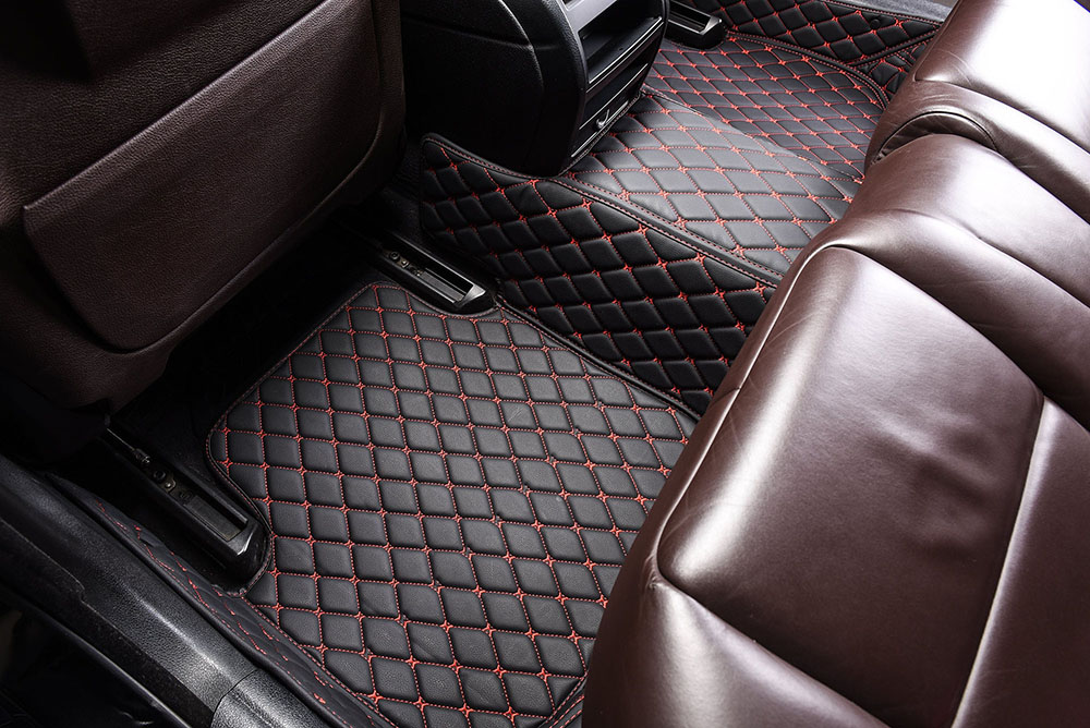 Black and Red Stitching Custom Diamonds Car Mats UK