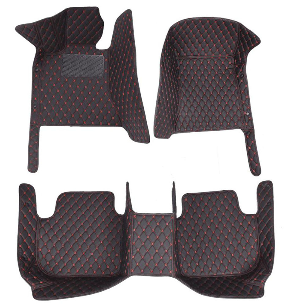 Black and Red Stitching Luxury Leather Diamond Car Mats for Volkswagen Touareg