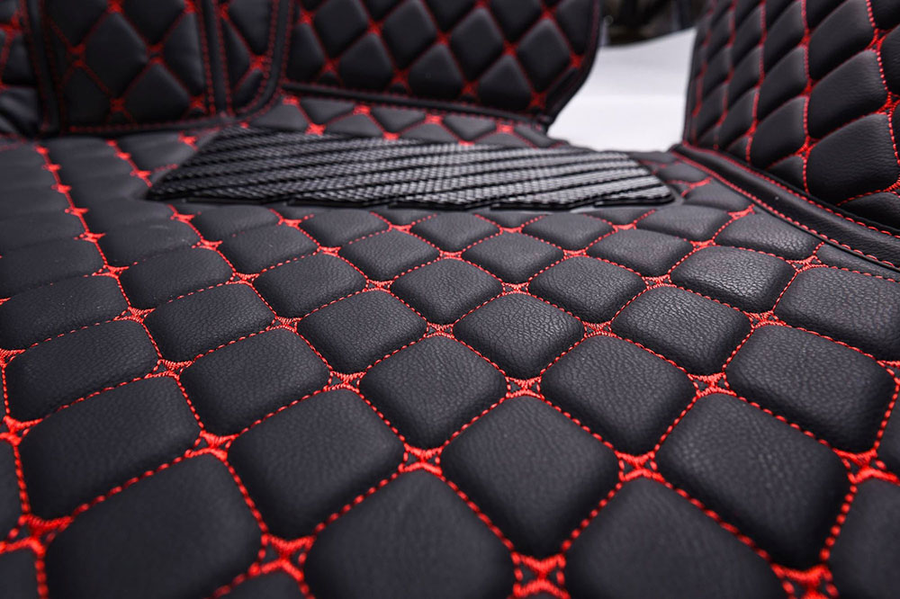 Black and Red Stitching Luxury Leather Diamonds Car Floor Mats UK