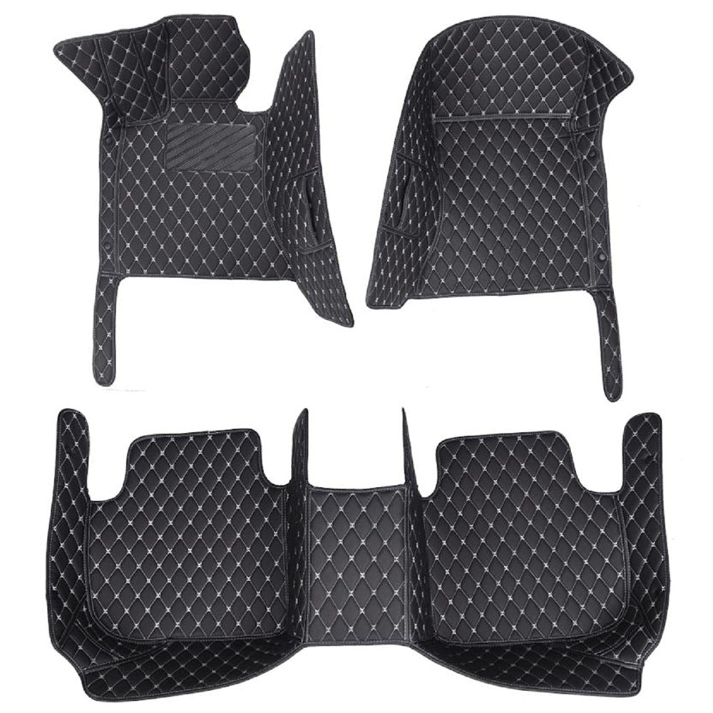 Black and White Stitching Luxury Leather Diamond Car Mats for Volkswagen Touareg