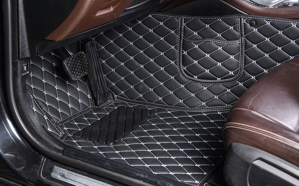 Black and White Stitching Luxury Leather Diamond Car Mats UK