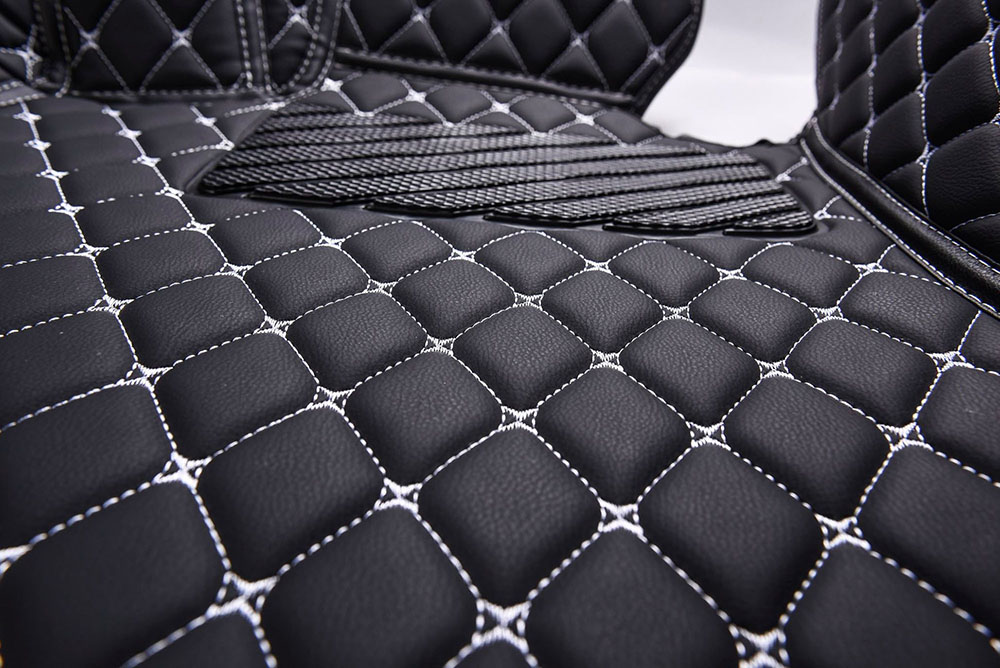 Black and White Stitching Luxury Leather Diamonds Car Floor Mats UK