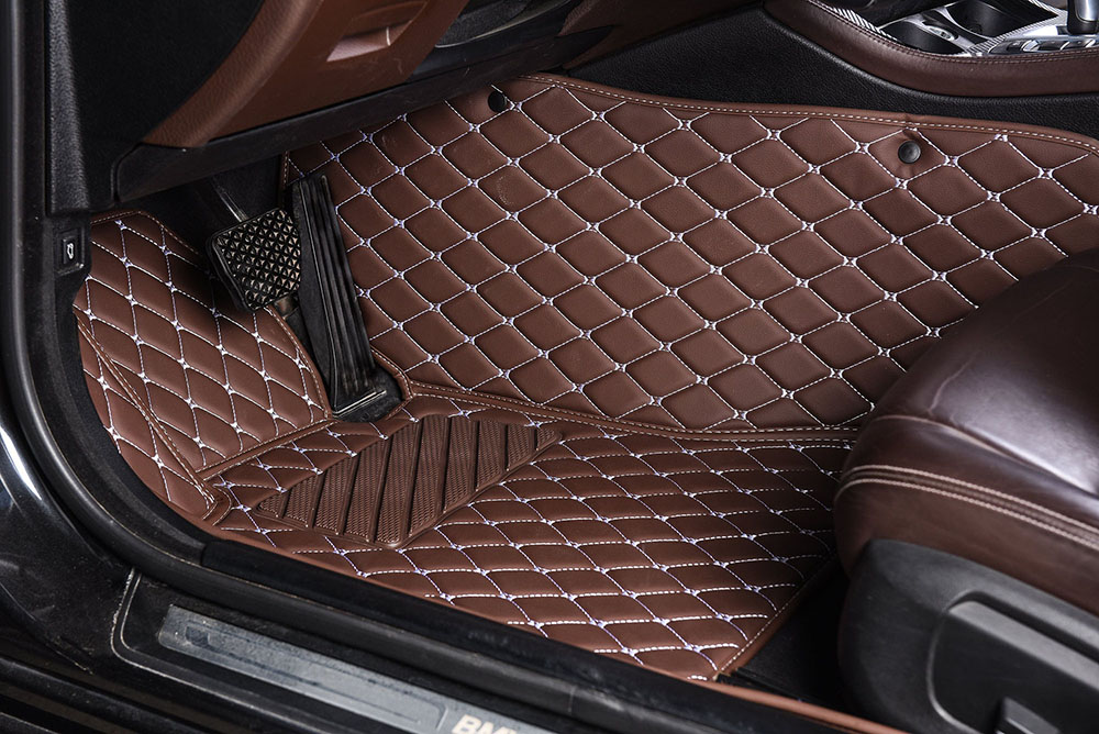 Dark Brown Luxury Leather Diamond Car Mats UK