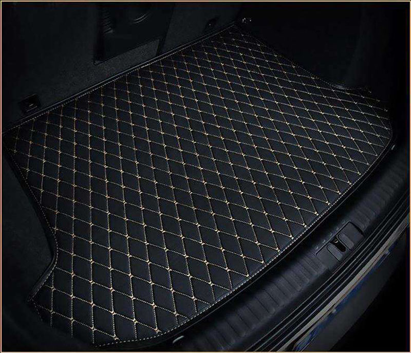 Black and Beige Stitching Luxury Leather Diamond Trunk Base Mats UK