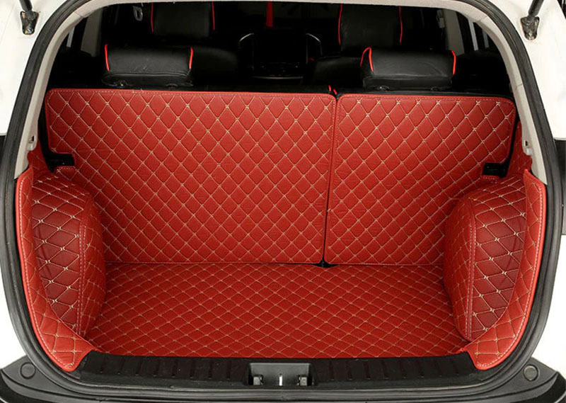 Wine Red Full Cover Luxury Leather Diamond Trunk Car Mats UK